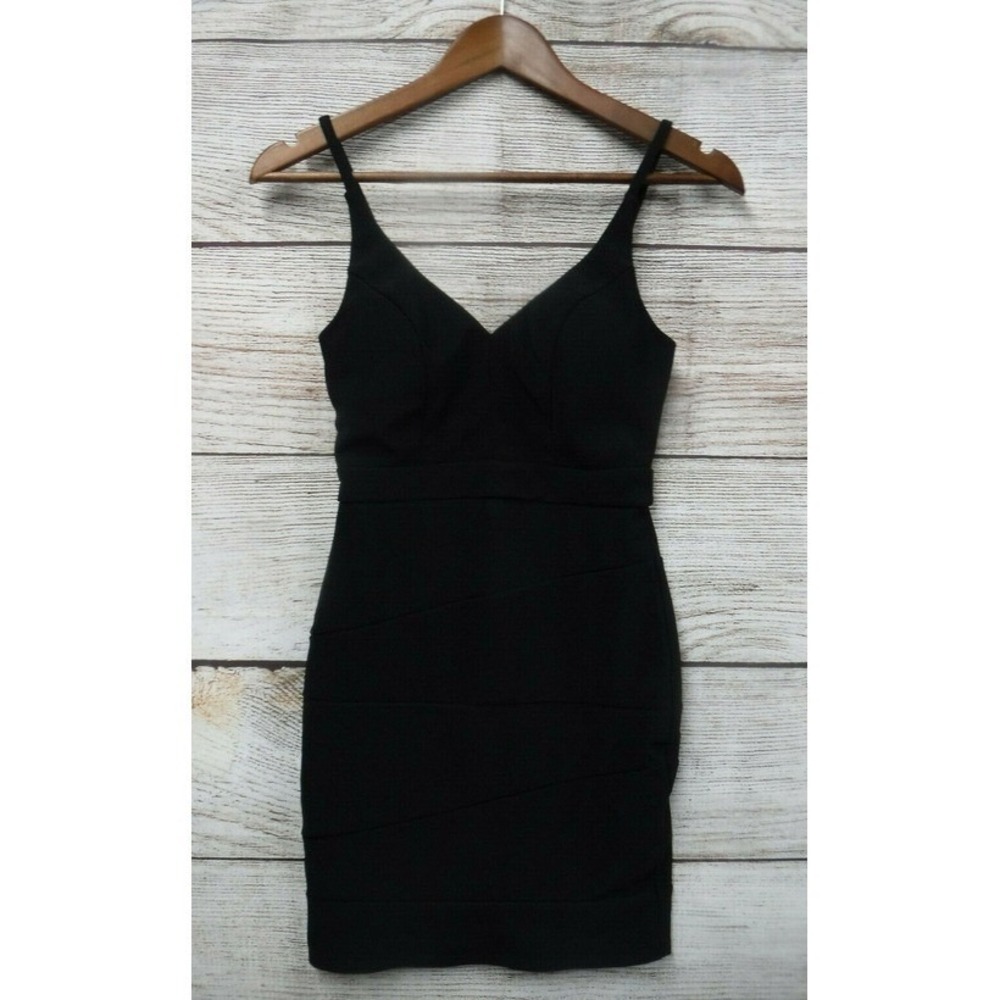 Crystal Doll Dress Womens Size 3 Black Poly Knit Zipper Back Bodycon Dress New